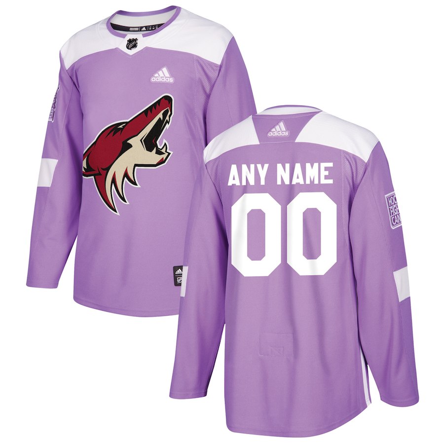 Men NHL adidas Arizona Coyotes Purple 2018 Hockey Fights Cancer Custom Practice Jersey